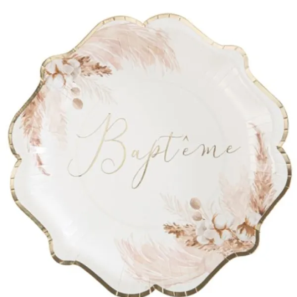 Best 8 Assiettes Carton Bapt Me Pampas Fleurs De Coton Theme Bapteme