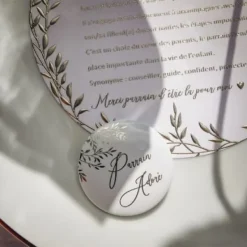 New 2 Badges Parrain Marraine En Or Theme Bapteme