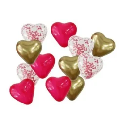 Badaboum 12 Ballons Coeurs Rouges Blanc Et Or Avec Confettis Coeurs Rouges