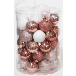 Badaboum 50 Boules De Noel Blanches Et Rose Gold 5 Cm New