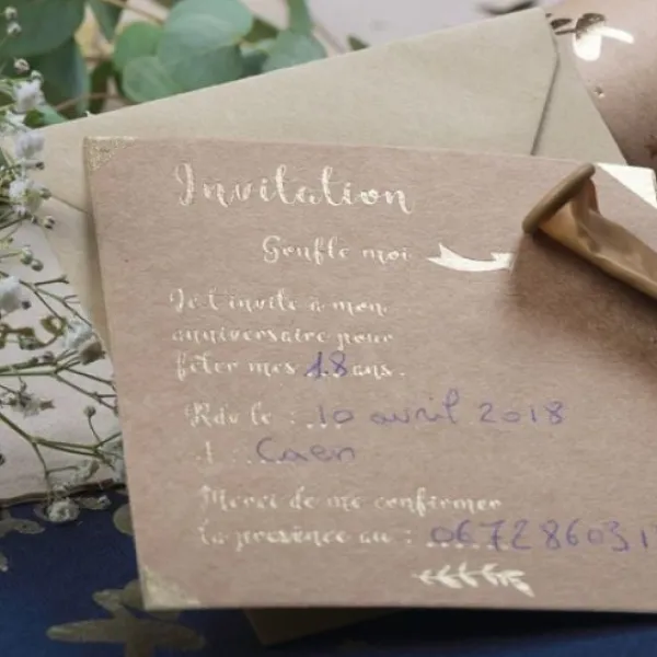 Badaboum 10 Cartes D'Invitations Kraft Et Or