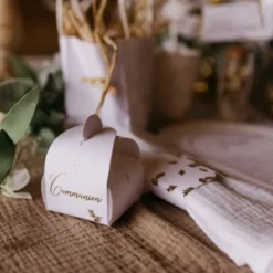 Hot 10 Contenants Dragees Communion Puret Blanc Et Or Theme Communion