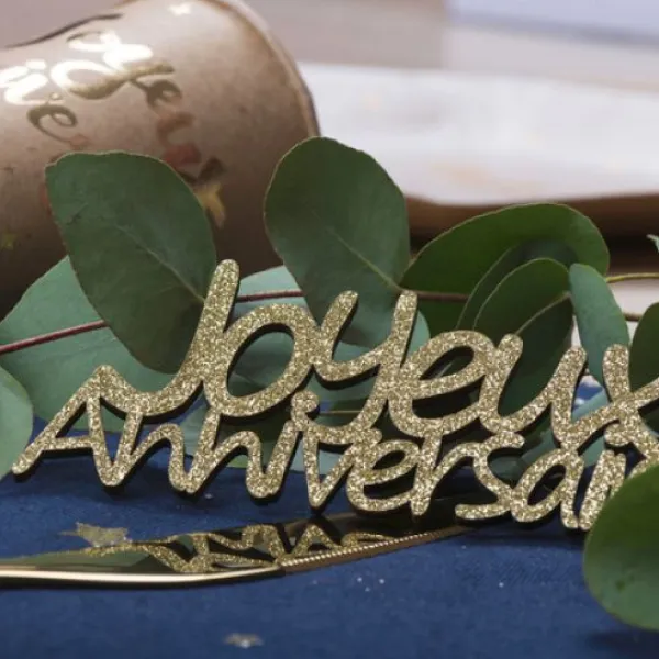 Clearance 4 Deco En Bois Joyeux Anniversaire Paillettes Or Theme Joyeux Anniversaire