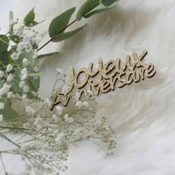 Clearance 4 Deco En Bois Joyeux Anniversaire Paillettes Or Theme Joyeux Anniversaire