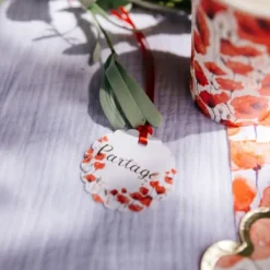 Badaboum 10 Etiquettes Coquelicots Avec Ruban Satin Rouge