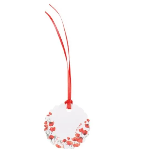 Badaboum 10 Etiquettes Coquelicots Avec Ruban Satin Rouge