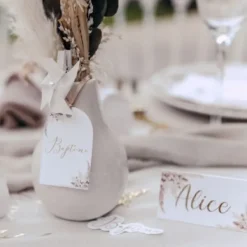 Discount 10 Etiquettes Theme Bapt Me Pampas Fleurs De Coton Theme Bapteme