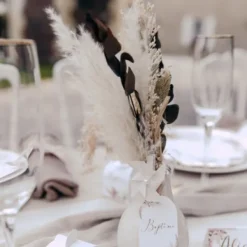 Discount 10 Etiquettes Theme Bapt Me Pampas Fleurs De Coton Theme Bapteme