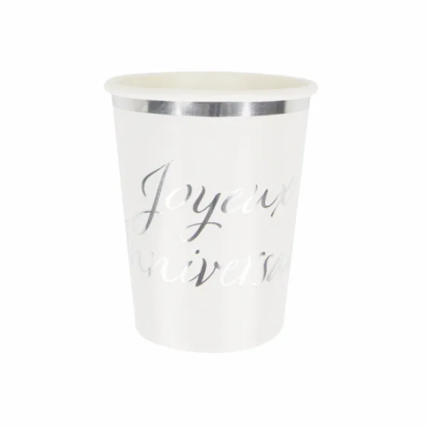 Clearance 8 Gobelets En Carton Joyeux Anniversaire Argent 20Cl Theme Joyeux Anniversaire