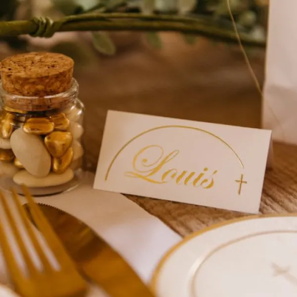 Clearance 10 Marque Places Puret Blanc Et Or Theme Communion