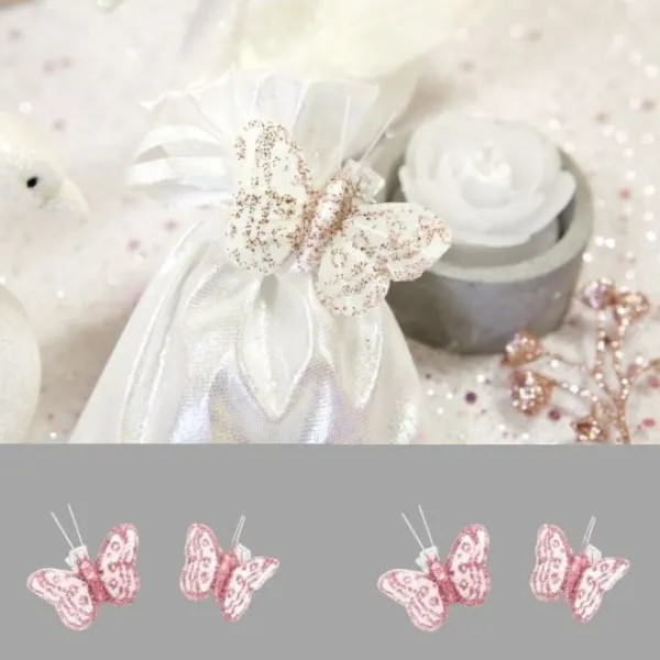 Badaboum 4 Papillons Sur Pince Rose Gold Paillet