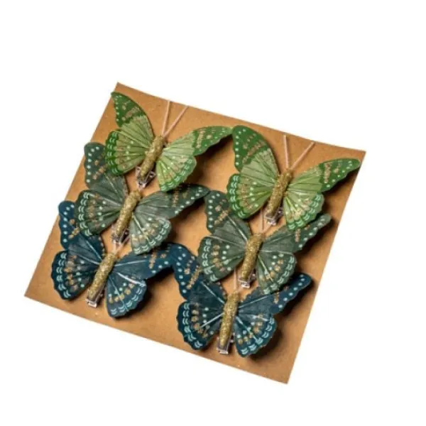 Badaboum 6 Pinces Papillons Vert Et Paillettes Or