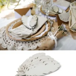 Badaboum 5 Plumes En Bois Blanches Pour D Co De Table Mariage