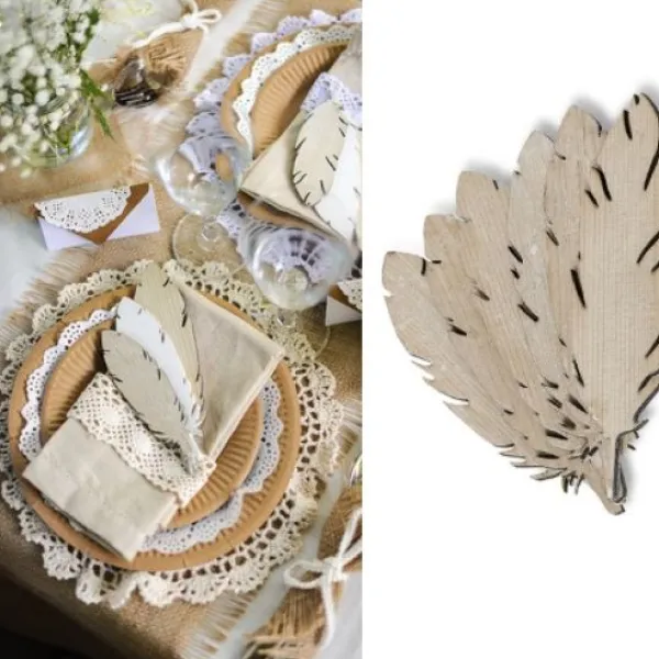 Badaboum 6 Plumes En Bois Naturel Pour D Co De Table Mariage