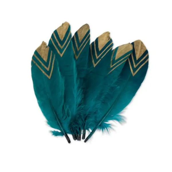 Badaboum 6 Plumes Ethniques Bleu Paon Or 18-20Cm