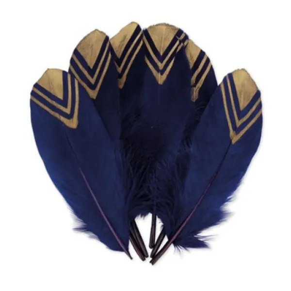 Badaboum 6 Plumes Ethniques Marine Et Or 18-20Cm
