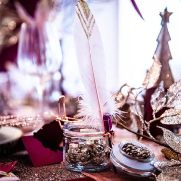 Badaboum 6 Plumes Ethniques Rose Et Or 18-20Cm