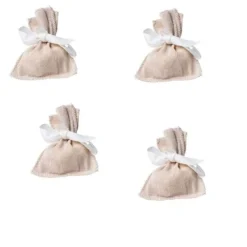 Badaboum 4 Pochons En Lin Ruban Blanc