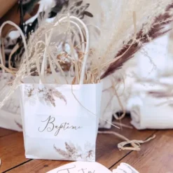 6 Sacs Cadeaux Bapt Me Pampa Fleur De Coton Theme Bapteme