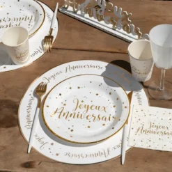 Hot 6 Sets De Table Joyeux Anniversaire Or Theme Joyeux Anniversaire