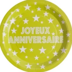 Sale Assiette Carton Jetable Joyeux Anniversaire Vert Anis 23Cm X 10 Pi Ces Theme Joyeux Anniversaire