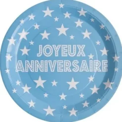 Sale Assiette Carton Joyeux Anniversaire Turquoise 23Cm X 10 Pi Ces Theme Joyeux Anniversaire