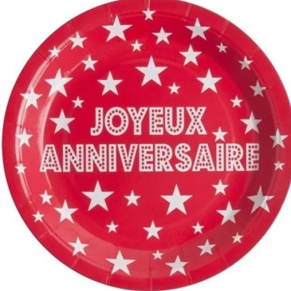 Outlet Assiette Carton Joyeux Anniversaire Rouge 23Cm X 10 Pi Ces Theme Joyeux Anniversaire