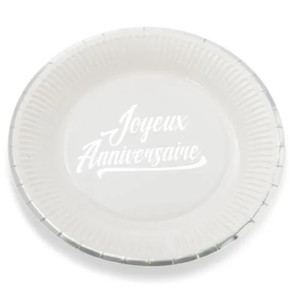 Outlet Assiette En Carton Anniversaire Argent X 10 Pi Ces Theme Joyeux Anniversaire