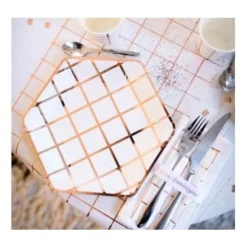 Badaboum Assiette En Carton Carreaux Rose Gold X 8 Pi Ces