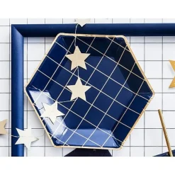 Badaboum Assiette En Carton Hexagonale Bleu Marine Et Or 23Cm X 6 Pi Ces Hot