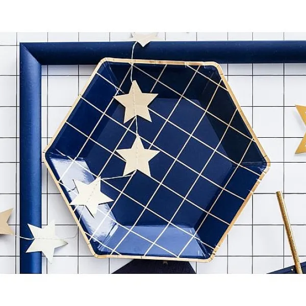Badaboum Assiette En Carton Hexagonale Bleu Marine Et Or 23Cm X 6 Pi Ces Hot