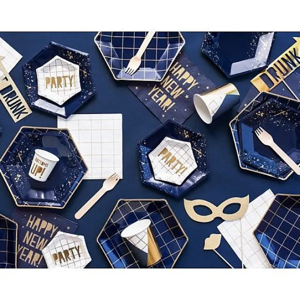 Badaboum Assiette En Carton Hexagonale Bleu Marine Et Or 23Cm X 6 Pi Ces Hot
