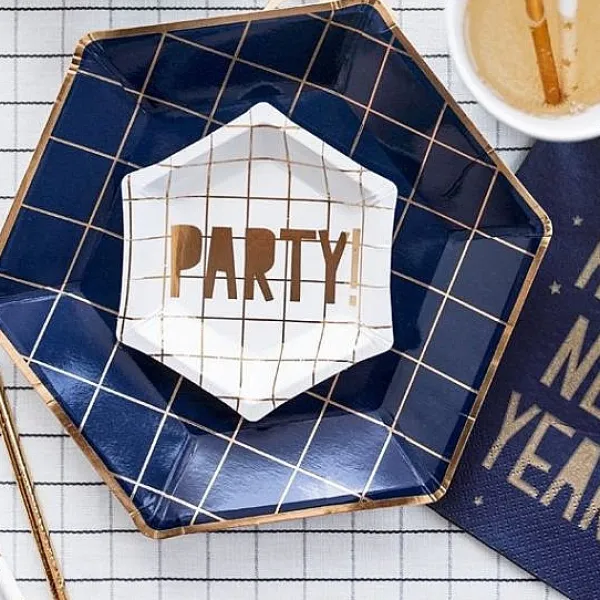 Badaboum Assiette En Carton Hexagonale Bleu Marine Et Or 23Cm X 6 Pi Ces Hot