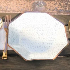Badaboum Assiette En Carton Hexagonale A Pois Rose Gold