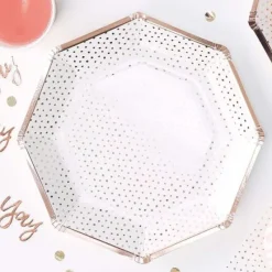 Badaboum Assiette En Carton Hexagonale A Pois Rose Gold