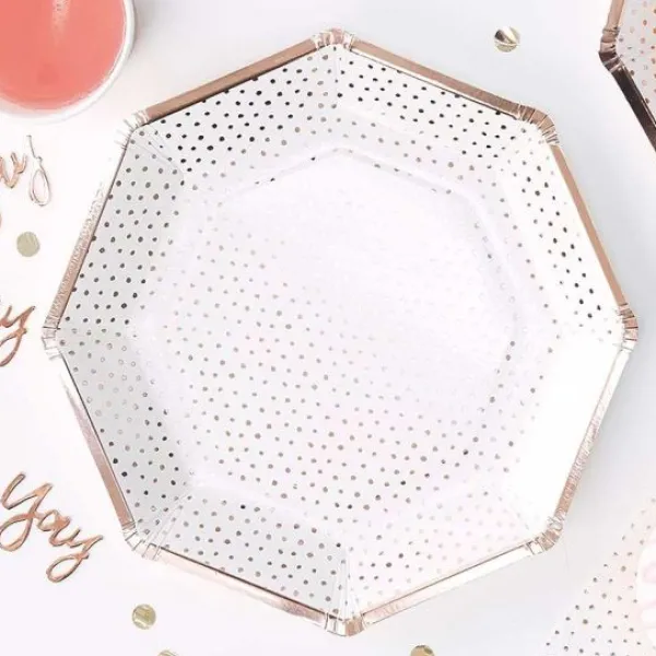 Badaboum Assiette En Carton Hexagonale A Pois Rose Gold