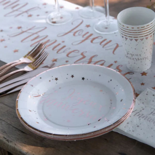 Online Assiette En Carton Joyeux Anniversaire Rose Gold 23Cm X 10 Pi Ces Theme Joyeux Anniversaire