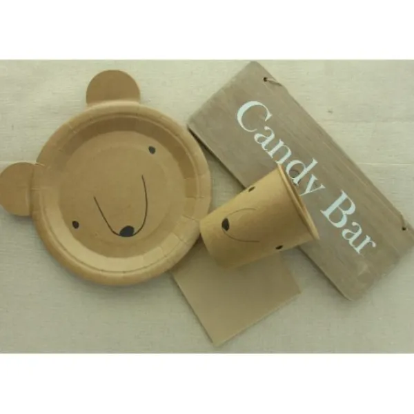 Badaboum Assiette En Carton Ourson Kraft 23Cm X 10 Pi Ces