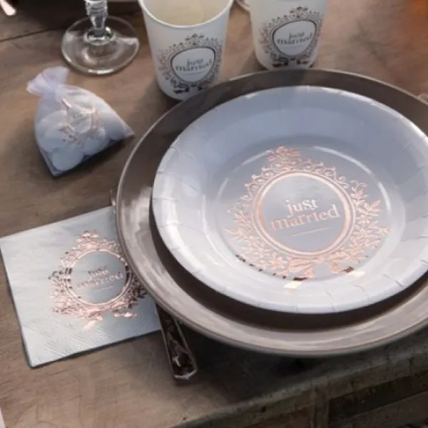 Badaboum Assiette En Carton Rose Gold Just Married 23Cm X 10 Pi Ces