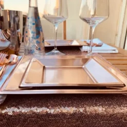 Badaboum Assiette En Plastique Carr E Rose Gold Chrome 23Cm X 8 Pi Ces