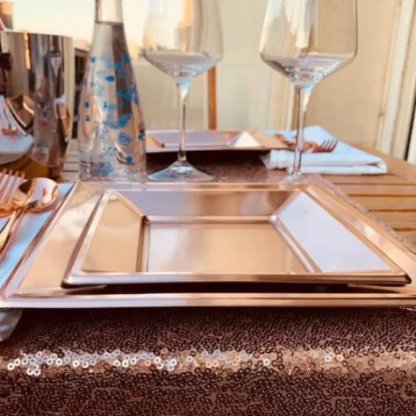 Badaboum Assiette En Plastique Carr E Rose Gold Chrome 23Cm X 8 Pi Ces