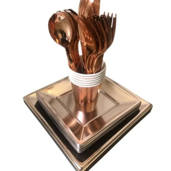 Badaboum Assiette En Plastique Carr E Rose Gold Chrome 23Cm X 8 Pi Ces