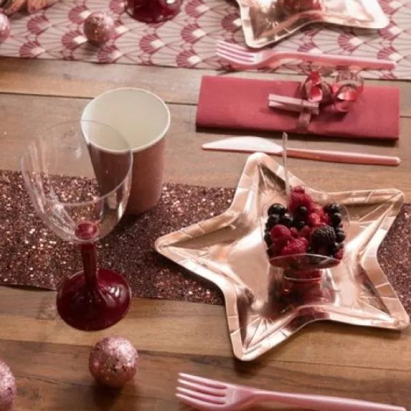 Badaboum Assiette En Plastique Etoile Rose Gold X 10 Pi Ces