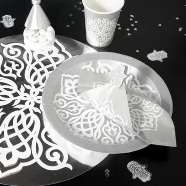 Assiette Orientale Argent En Carton 23 Cm X 10 Pi Ces Theme Eid Mubarak & Ramadan
