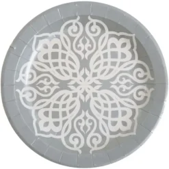 Assiette Orientale Argent En Carton 23 Cm X 10 Pi Ces Theme Eid Mubarak & Ramadan