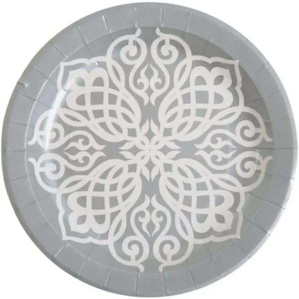 Assiette Orientale Argent En Carton 23 Cm X 10 Pi Ces Theme Eid Mubarak & Ramadan