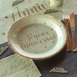 Sale Assiettes En Carton Joyeux Anniversaire Vert Sauge 23 Cm X10 Pi Ces Theme Joyeux Anniversaire