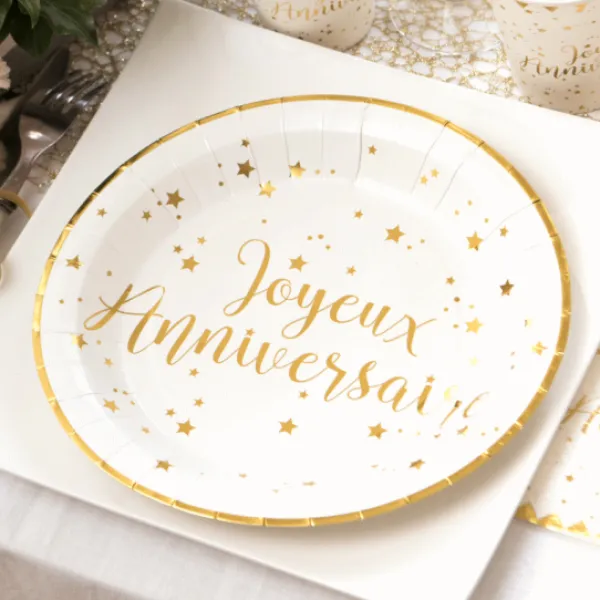 Sale Assiettes En Carton Joyeux Anniversaire Or 23 Cm X10 Pi Ces Theme Joyeux Anniversaire