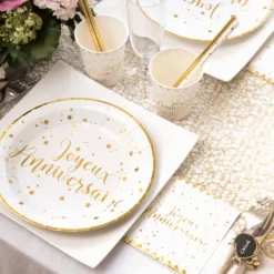 Sale Assiettes En Carton Joyeux Anniversaire Or 23 Cm X10 Pi Ces Theme Joyeux Anniversaire