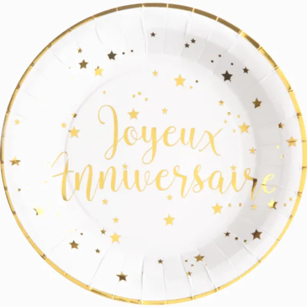 Sale Assiettes En Carton Joyeux Anniversaire Or 23 Cm X10 Pi Ces Theme Joyeux Anniversaire